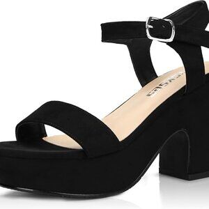 Women's Black Suede Platform Heels Sandals Size 6.5
